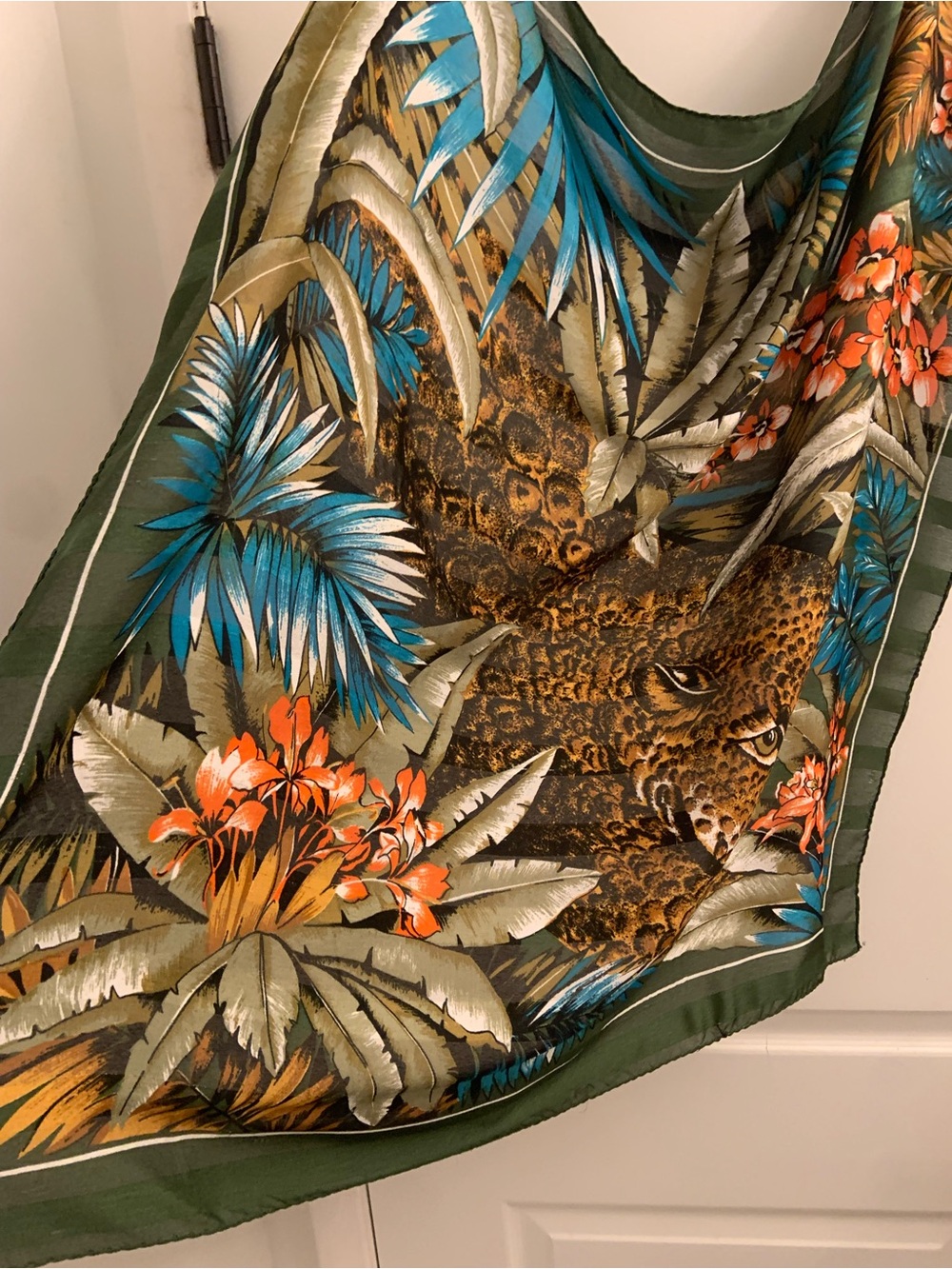 Source Unknown Tropical Jungle Leopard Print Scarf in Green, Teal, Orange